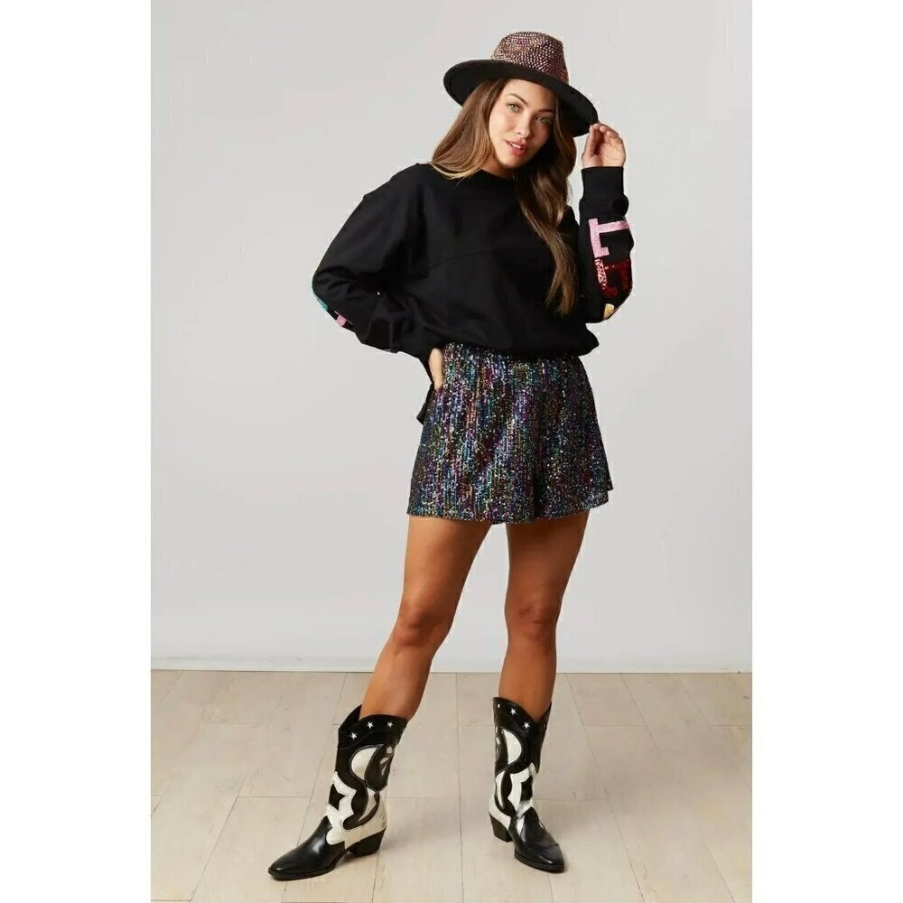 It's a Vibe Sequin Shorts in Black Prism - Picture 3 of 6